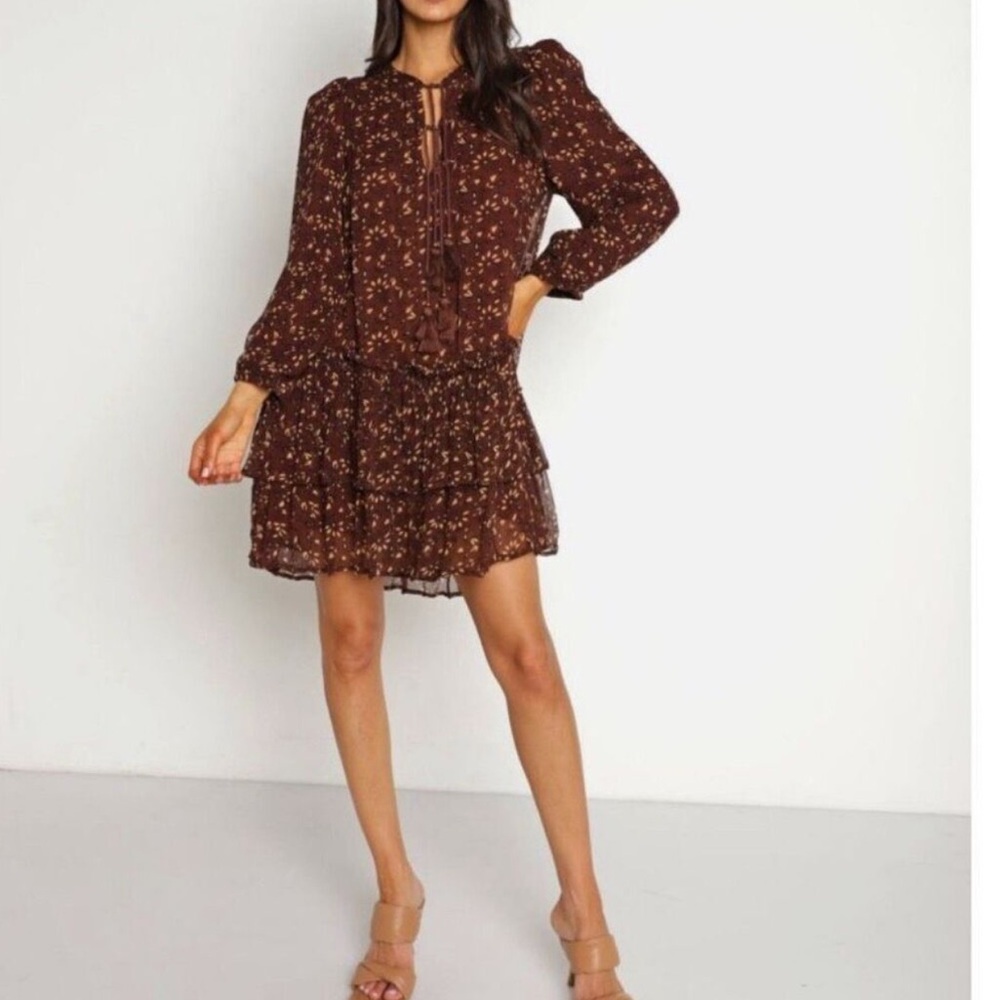 Cleobella Jaslynn Floral Mini Dress Size XS Women Boho Long Sleeve Tassels